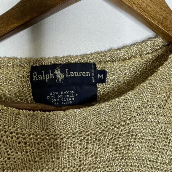 Ralph Lauren Sweater Womens Medium Gold Metallic Rayon Knit Pullover Crewneck - Picture 3 of 6